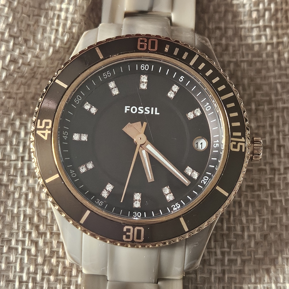 Fossil Black and Gold Watch GUC Dust Bag Included